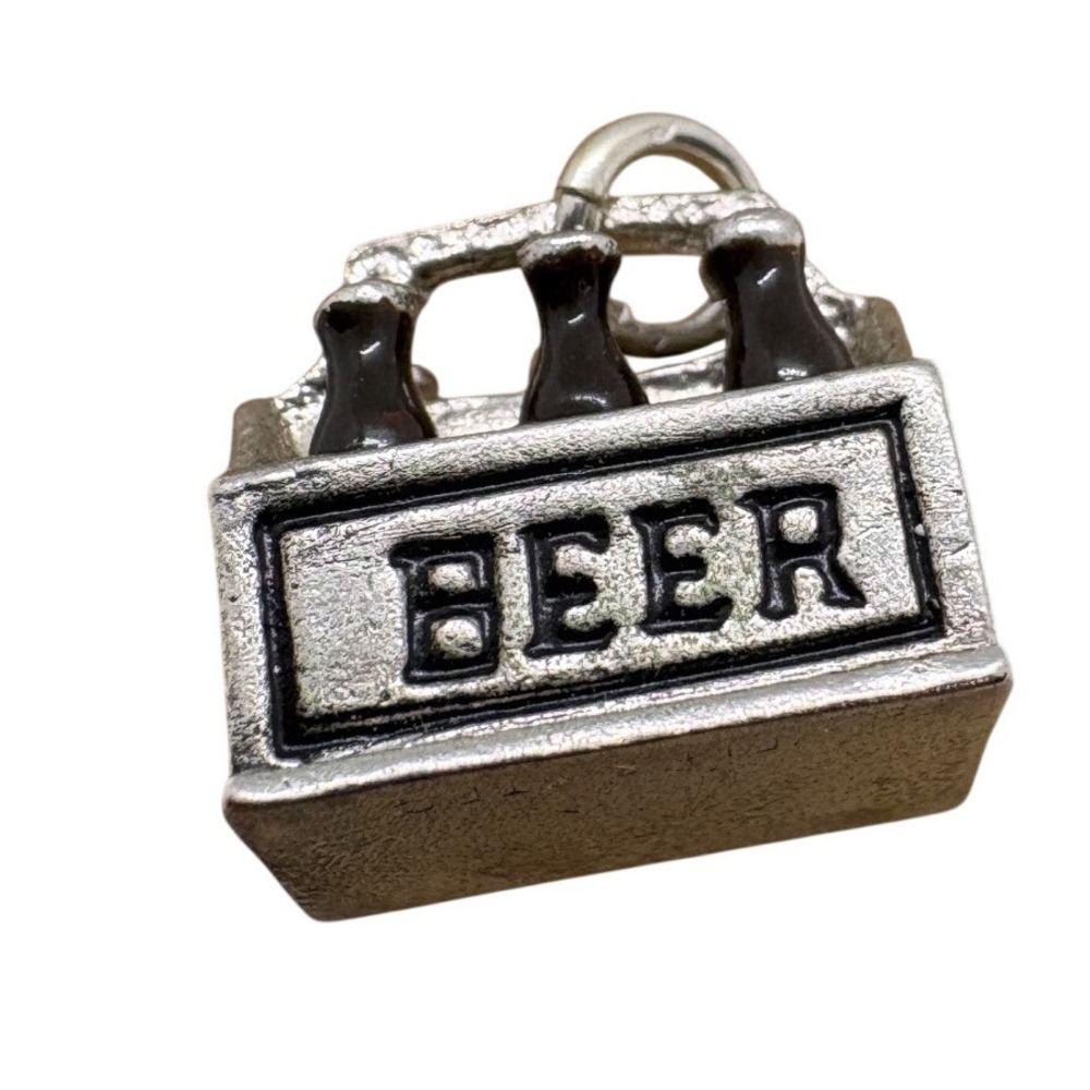 Vintage Wells Sterling Silver Beer Six Pack Charm Rhodium Plated 5.49g